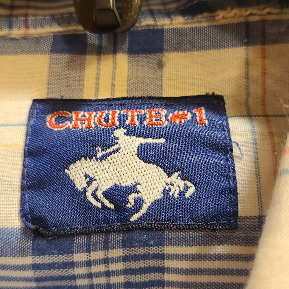 Vtg Chute 1 Western Shirt Men L Blue Plaid Pearl Snap Vintage Long Sleeve Cowboy - Picture 6 of 8